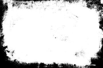 Black paint strokes frame on white background. Grunge template. Distressed texture.