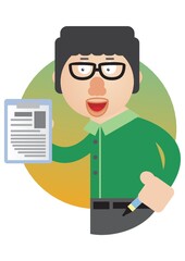 man holding report and pen