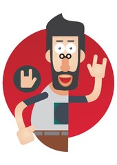 man showing the rock n roll hand sign