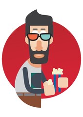 man with 3d glasses and popcorn