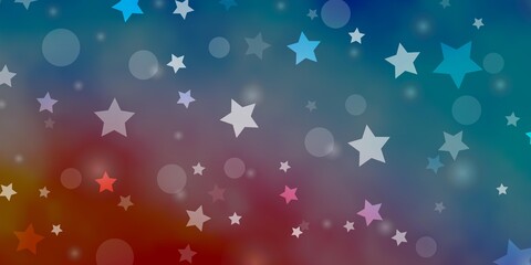 Light Blue, Red vector template with circles, stars. Colorful disks, stars on simple gradient background. Pattern for trendy fabric, wallpapers.