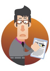 man holding report and pen