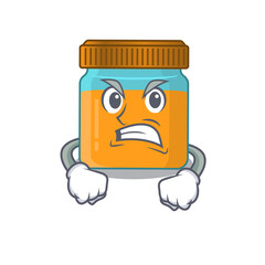 A cartoon picture of honey jar showing an angry face
