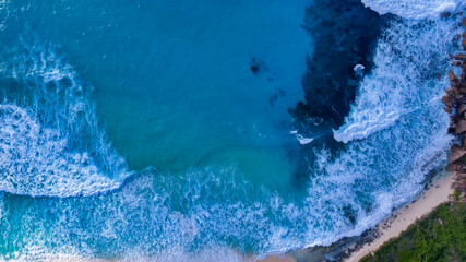 La Digue, Seychelles Island. Amazing aerial view of beach and ocean from a drone