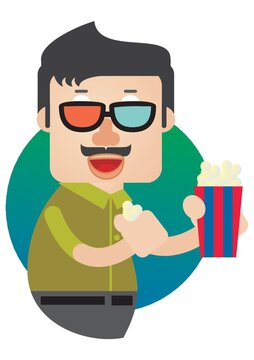 man with 3d glasses and popcorn