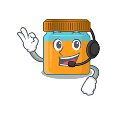 A stunning honey jar mascot character concept wearing headphone