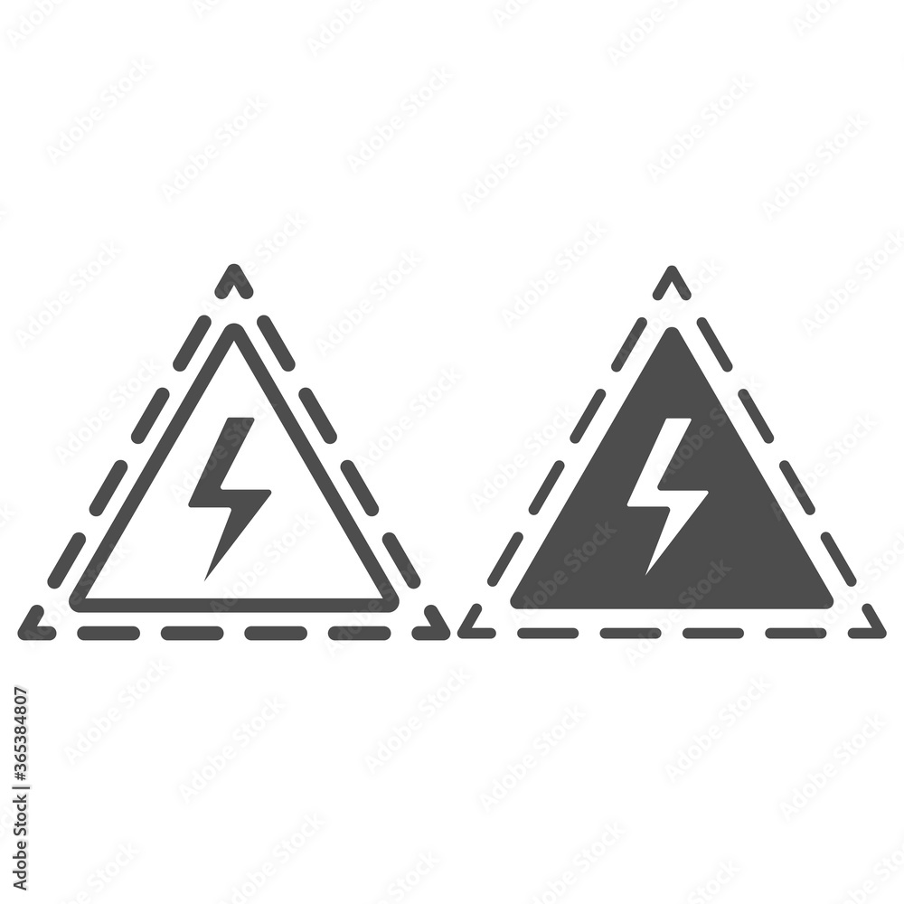 Aufkleber triangle with lightning line and solid icon, science concept, danger high voltage attention sign on 
