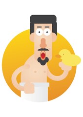 man holding a rubber duck in the shower