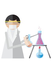 Fototapeta na wymiar scientist holding chemistry beaker with tongs