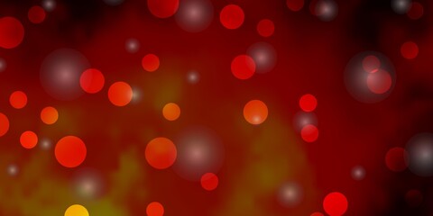 Dark Orange vector layout with circles, stars. Abstract design in gradient style with bubbles, stars. Design for your commercials.