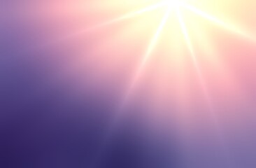 Beams top on lilac pink gradient background. Blurred bright sun shine pattern.