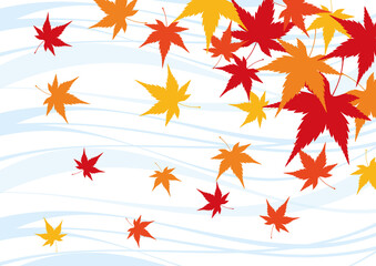 秋の紅葉と流水　和風背景