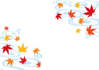 秋の紅葉と流水　和風フレーム