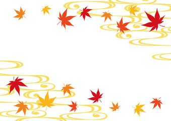 Fototapeta na wymiar 秋の紅葉と流水　和風フレーム