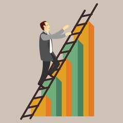 businessman on ladder climbing on chart