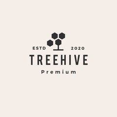 tree hive hexagon hipster vintage logo vector icon illustration