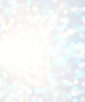 Winter white blue bokeh background. Snow subtle blurred texture. Lights garlands bokeh effect. Empty brilliance background. Festive New year glare pastel texture. Christmas shimmer pattern.