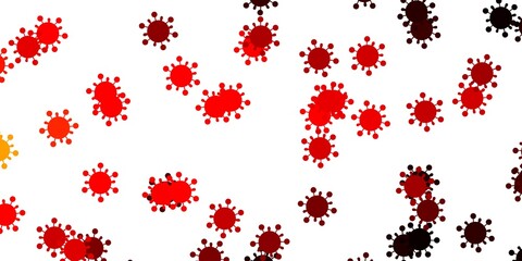 Light red, yellow vector background with covid-19 symbols.