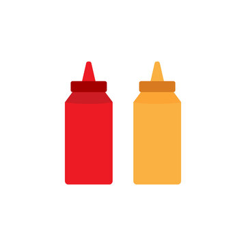 Ketchup and mustard squeeze bottle icon design isolated on white background
