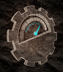 Scale with arrow. Level measuring device icon. Sign tachometer, speedometer, indicators. Infographic gauge element. Industry four point zero concept