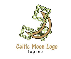Colorful Celtic Moon design logo vector illustration with dummy text and tagline on white background. Abstract Moon design.