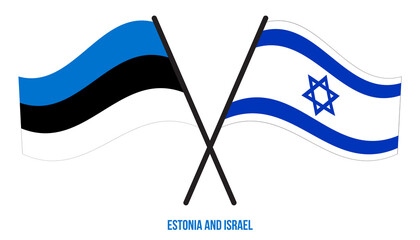 Estonia and Israel Flags Crossed And Waving Flat Style. Official Proportion. Correct Colors.