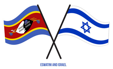 Eswatini and Israel Flags Crossed And Waving Flat Style. Official Proportion. Correct Colors.