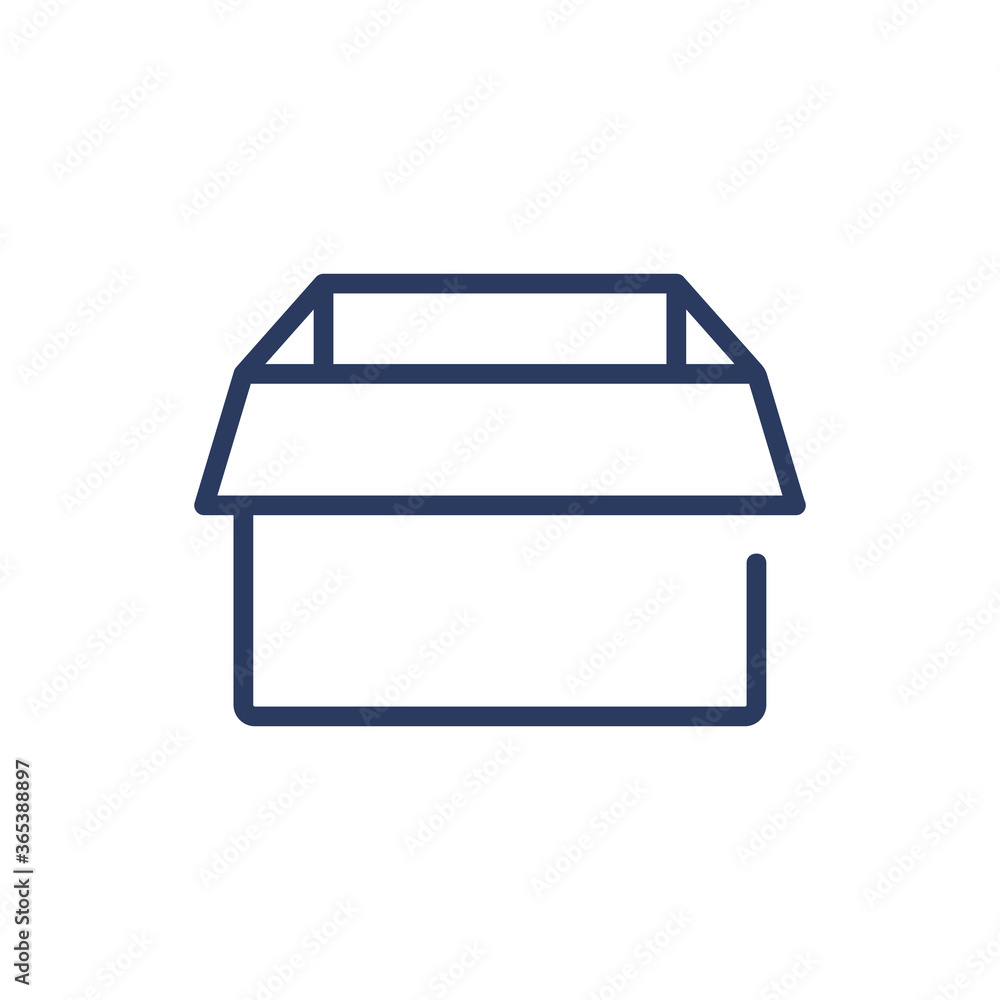 Poster empty open box thin line icon. container, parcel, sending isolated outline sign. delivery and shippi