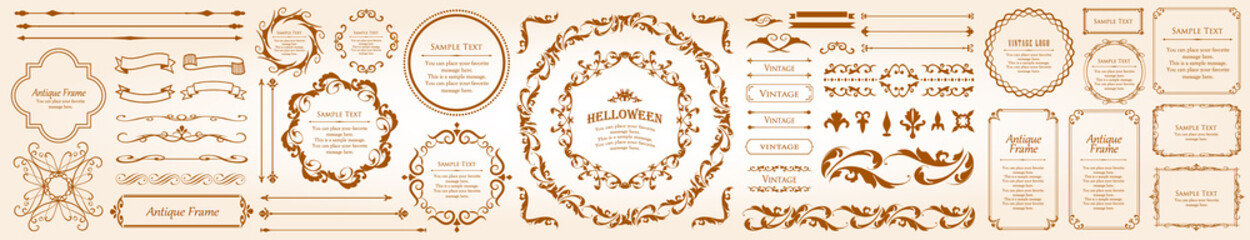 ハロウィンのフレーム素材、ハッピーハロウィン、パーティー、イベント、装飾素材、ビンテージ、アンティー