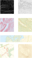 seven different abstract topographic and castral vector maps