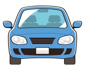 正面からみた青い自動車