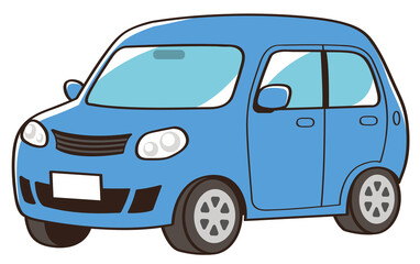 斜め横からみた青い自動車