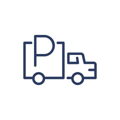 Lorry parking thin line icon. Truck, van, allowed symbol isolated outline sign. Parking, driving, transportation concept. Vector illustration symbol element for web design and apps