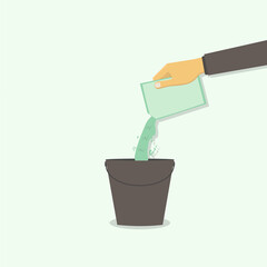 pouring liquid soap into a bucket ,flat design premium vector illustration