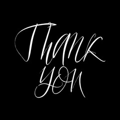 Thank you brush paint hand drawn lettering on black background. Design templates for greeting cards, overlays, posters