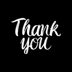 Thank you brush paint hand drawn lettering on black background. Design templates for greeting cards, overlays, posters