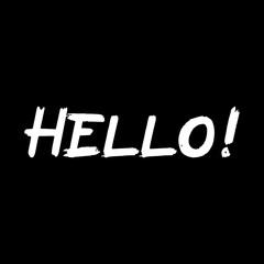 Hello brush paint hand drawn lettering on black background. Design templates for greeting cards, overlays, posters