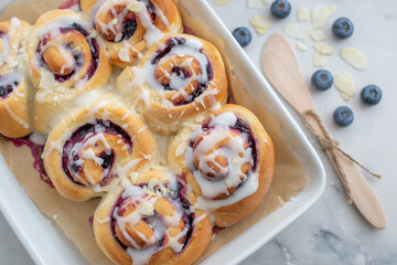 sweet home made Blueberry cinnamon rolls with lemon frosting