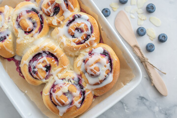 sweet home made Blueberry cinnamon rolls with lemon frosting