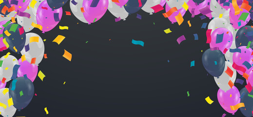 Purple balloons, confetti concept design Party, Celebration Vector illustration.