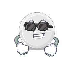 Fabulous tablet drug cartoon character wearing classy black glasses