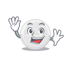 A charismatic tablet drug mascot design concept smiling and waving hand