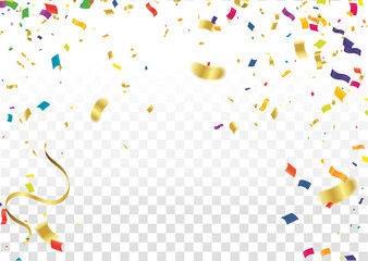 Cover with colored balloons, garlands and confetti on the white. celebration background template