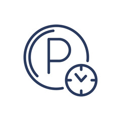 Parking hours thin line icon. Circular parking symbol, clock, time isolated outline sign. Roadside sign, car driving, warning concept. Vector illustration symbol element for web design and apps