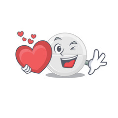 A lovable tablet drug caricature design style holding a big heart
