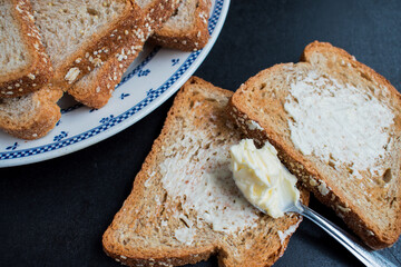 sliced bread on wooden table