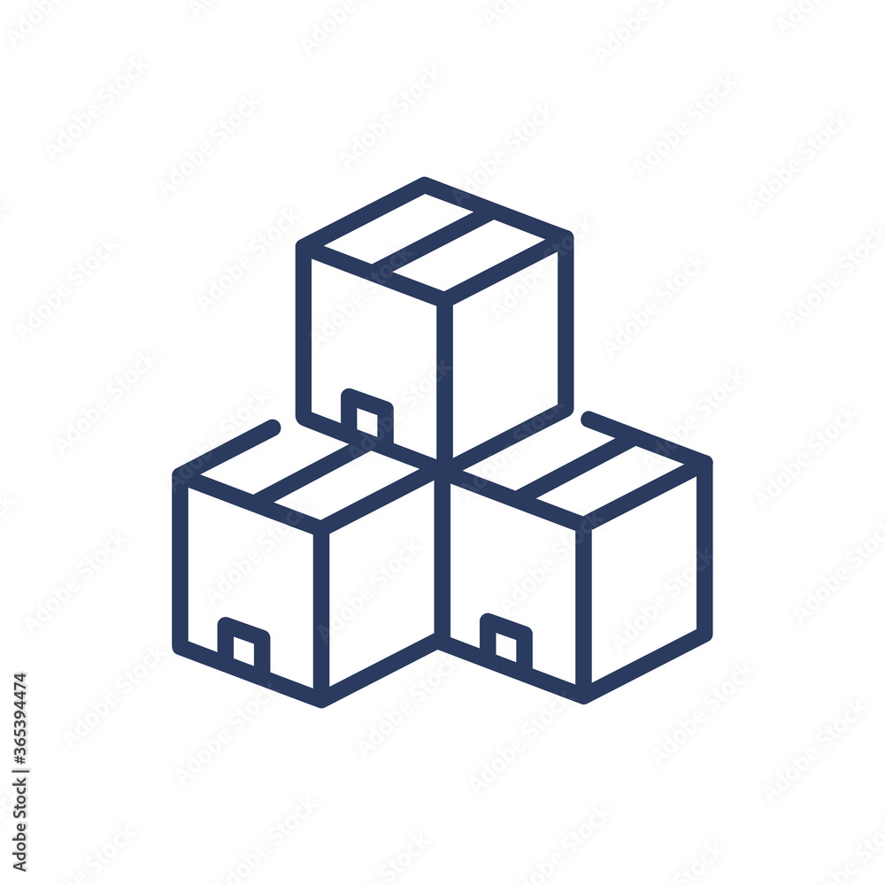 Poster tree cardboard boxes thin line icon. cargo, parcel, export isolated outline sign. delivery and shipp