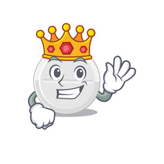 A humble King of tablet drug caricature design style with gold crown