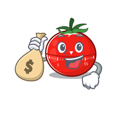 Crazy rich Cartoon picture of tomato kitchen timer having money bags