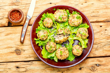 Mushrooms stuffed with meat.